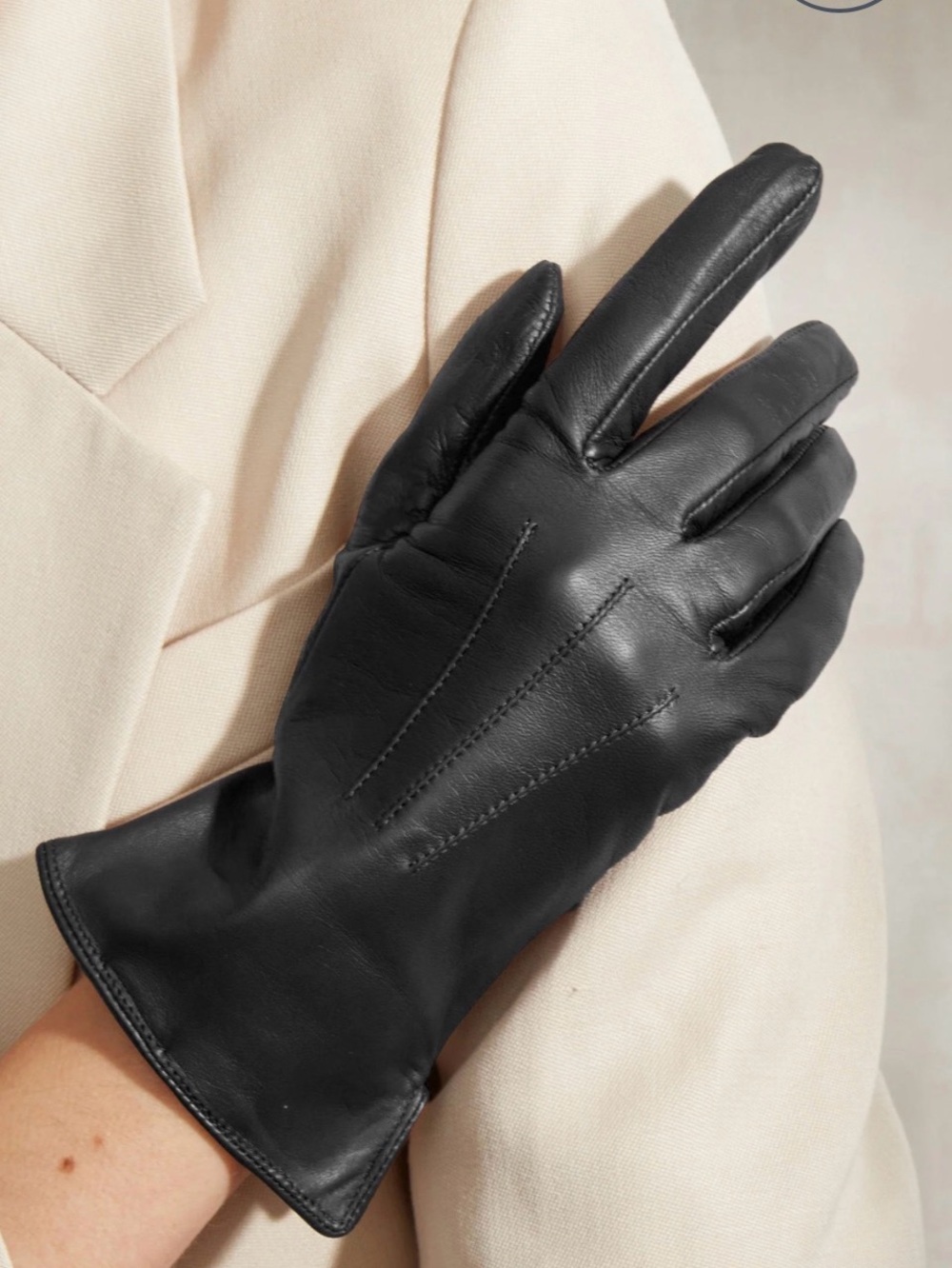 FOWNES BROTHERS Black Leather & Cashmere Gloves